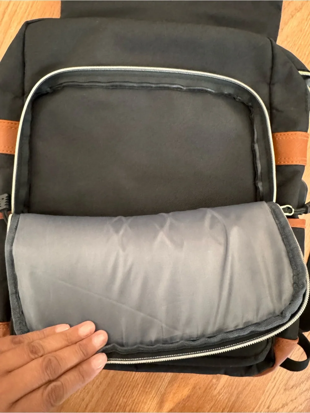 Unisex Black Canvas Backpack with Brown Trim by MCOOKER